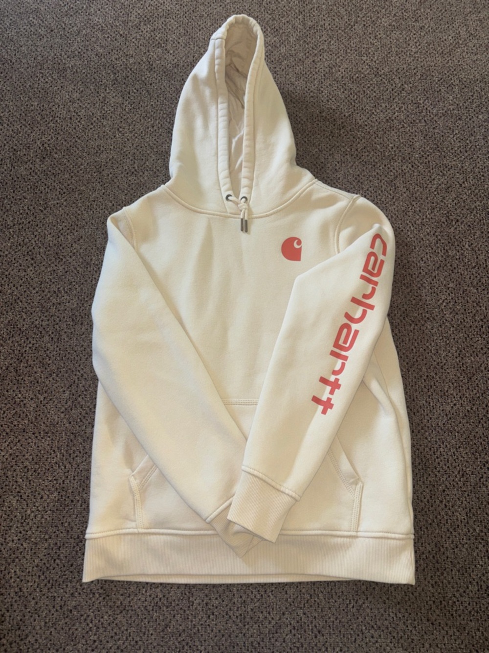 Carhartt Men’s Cream Pullover Hoodie with Coral Logo